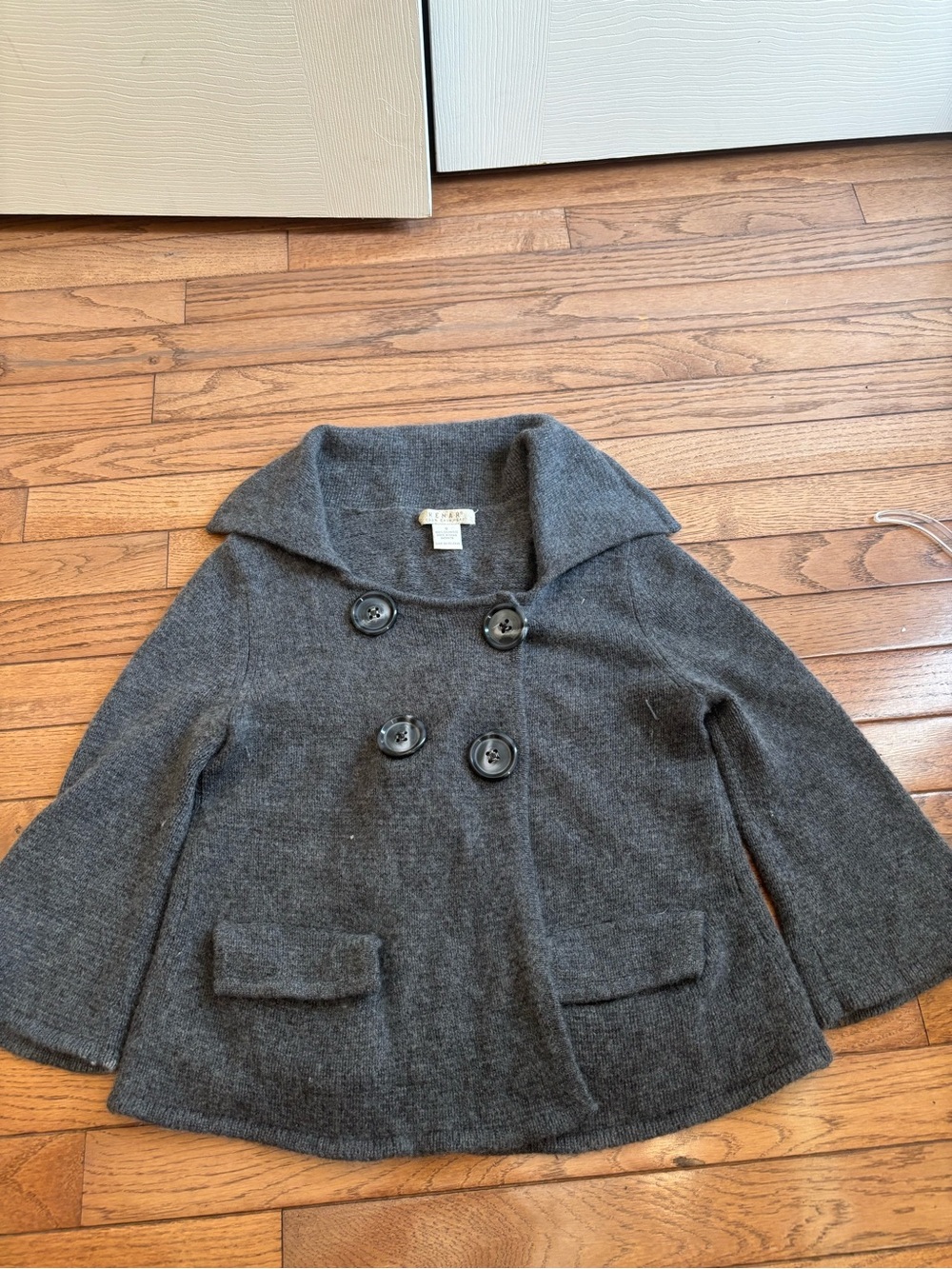 Kenar Charcoal Gray Double-Breasted Pea Coat